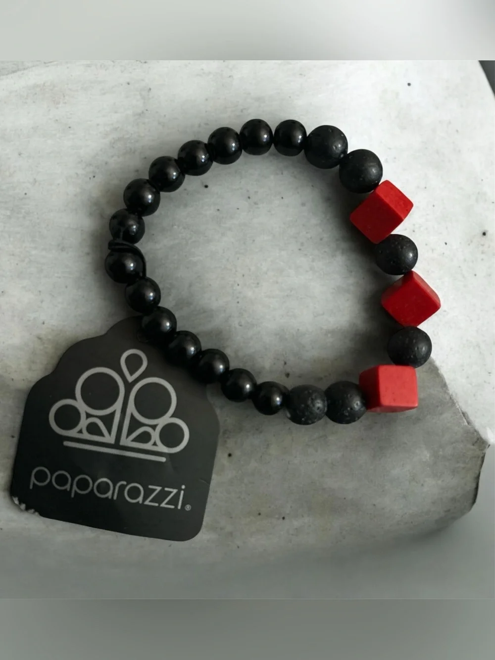 Paparazzi Men's Black Bead Bracelet with Red Accents